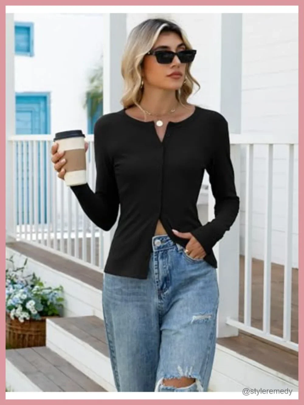 Ribbed Long Sleeve Button Down Cardigan Lightweight Going Out Sweater